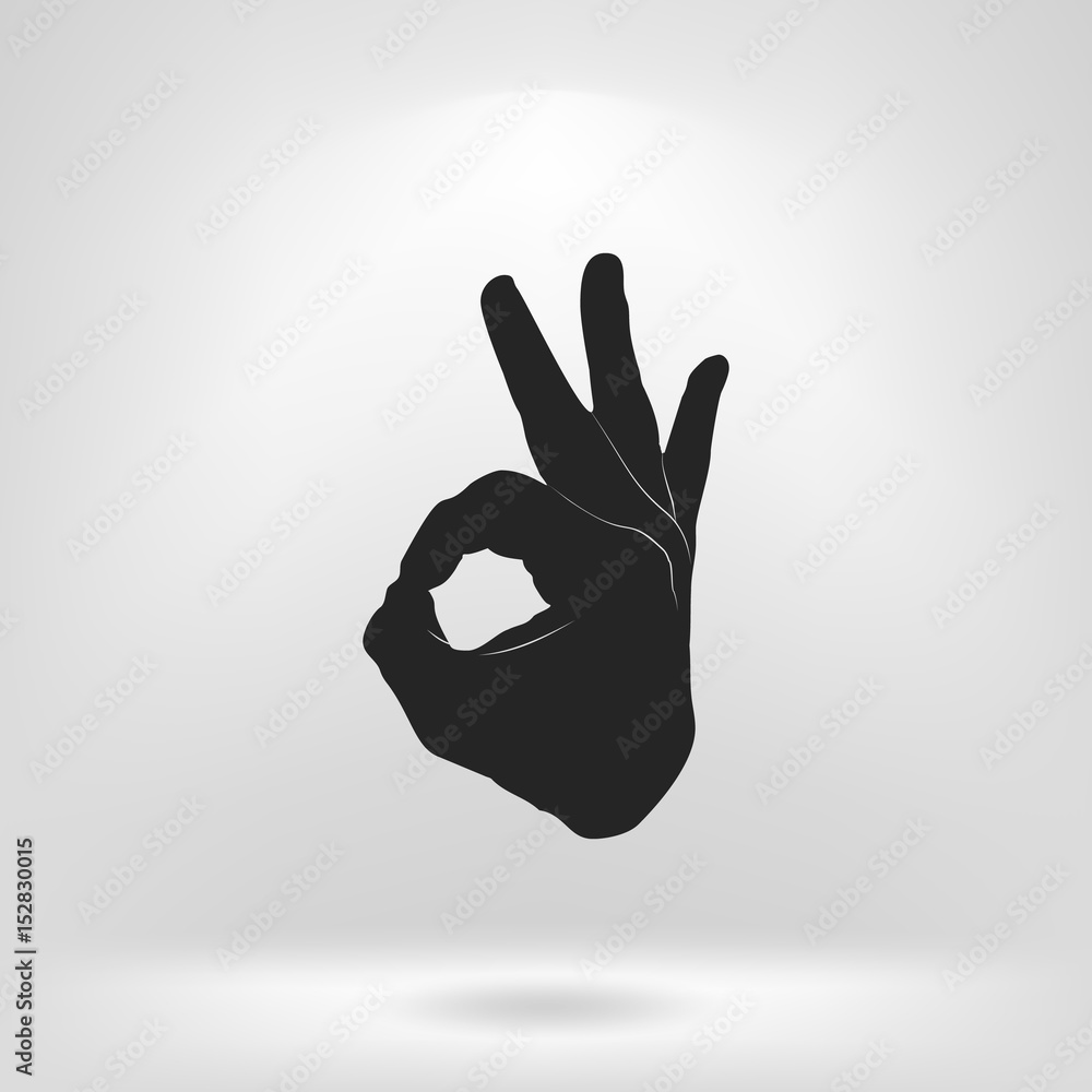 Human hand, showing OK sight, fingers showing symbol of a great state. OK icon