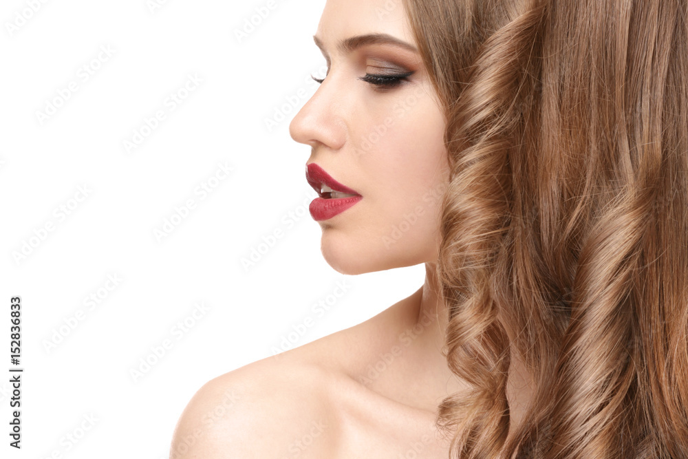 Beautiful young woman on white background Beautiful young woman on white background