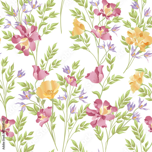 Floral ornamental seamless pattern. Abstract flower bouquet background