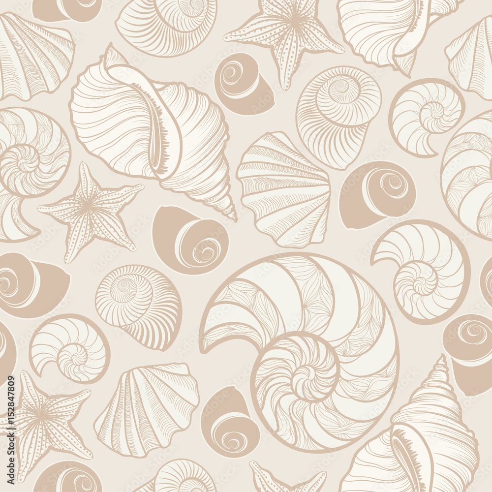 Seashell seamless pattern. Summer holiday marine background Seashell seamless pattern. Summer holiday marine background