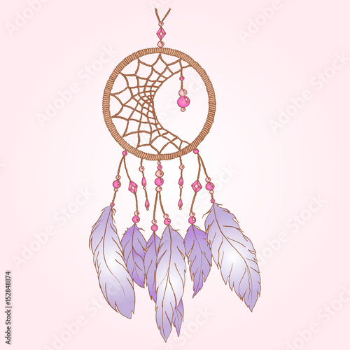 Ethnic hand made feather dream catcher isolated vector