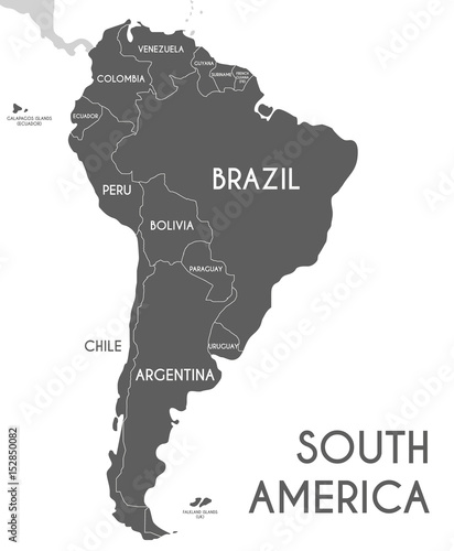 Obraz na plátně Political South America Map vector illustration isolated on white background