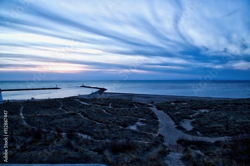 Patterned sunset over Lake Michigan in New Buffalo, MI photo