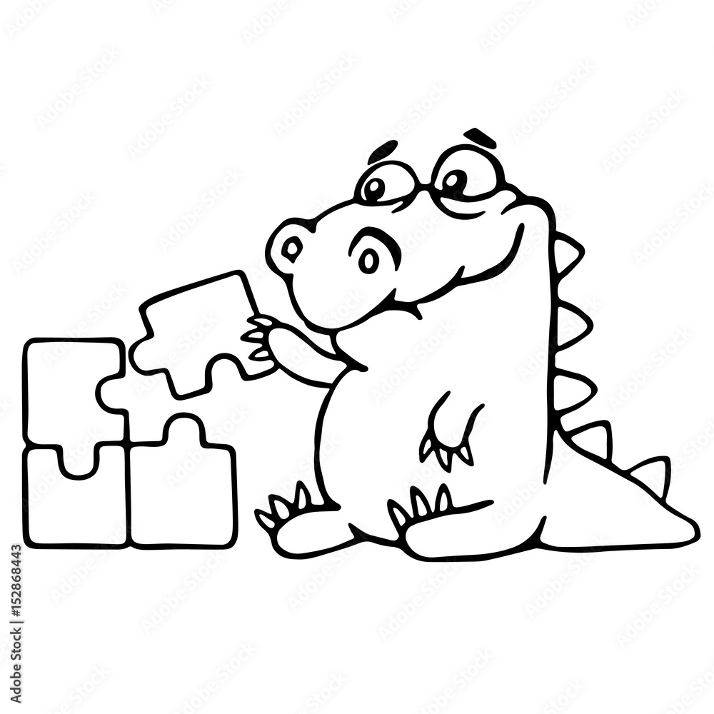 cute dragon is played and assemble the puzzle. vector illustration. cute dragon is played and assemble the puzzle. vector illustration.