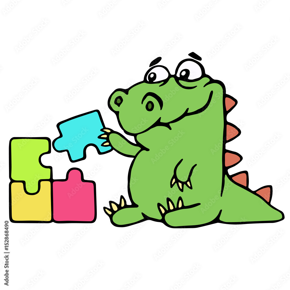 cute dinosaur assemble the puzzles. vector illustration. cute dinosaur assemble the puzzles. vector illustration.