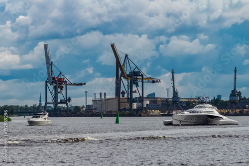 Large silver trimaran