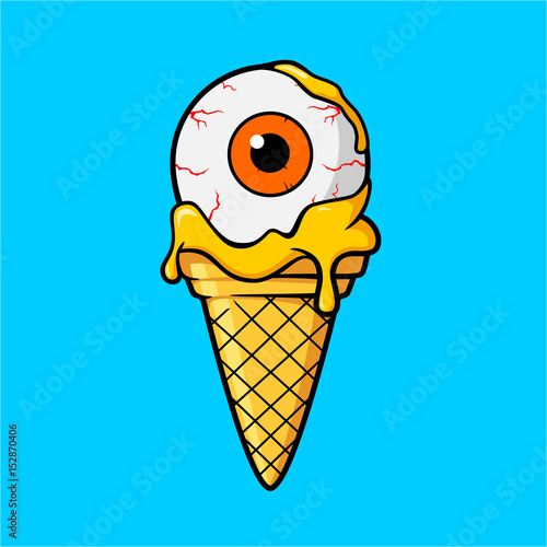 Ice cream cone with orange eye ball and orange juice cream
