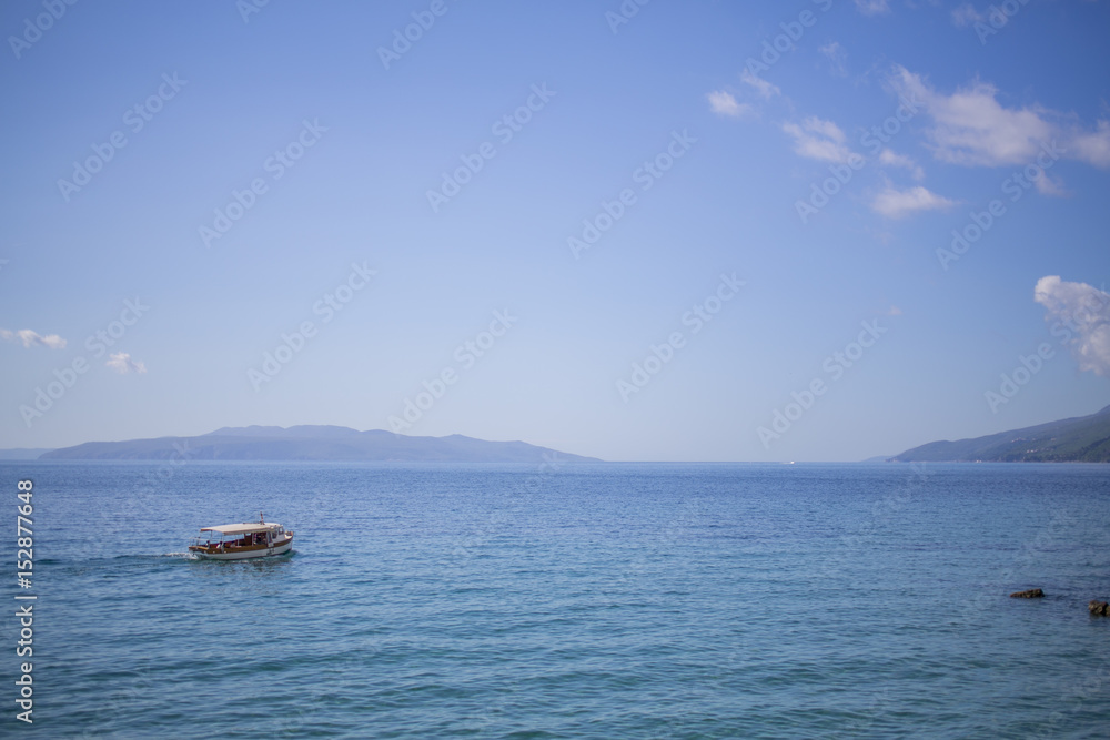 Sea view and a boat with waves with relaxation