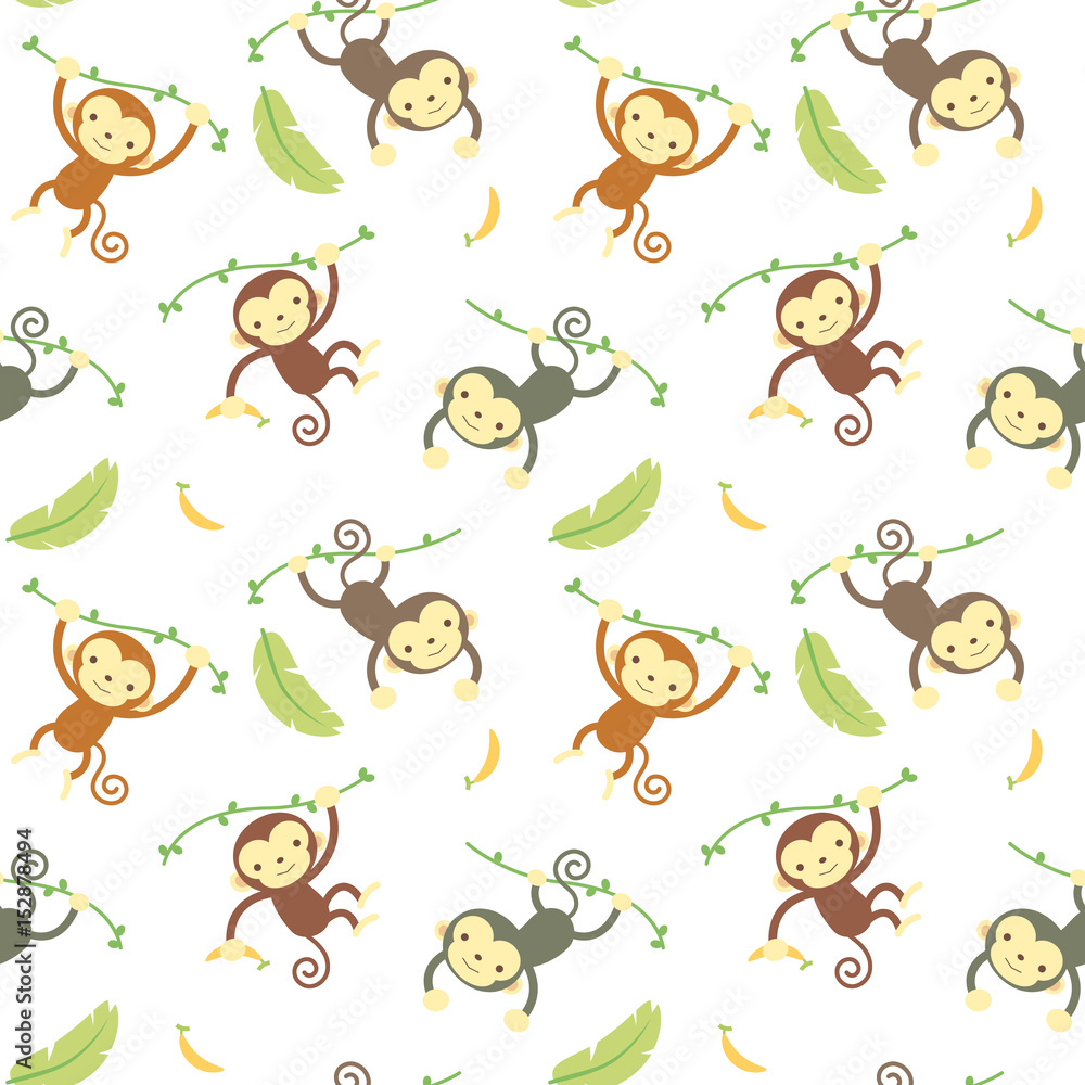Vector illustration seamless pattern with Cartoon Monkey Vector illustration seamless pattern with Cartoon Monkey