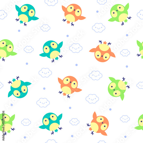 Vector illustration seamless pattern with Cute bird