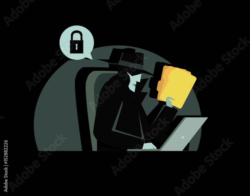 ransomware hacker virus using a computer with a lock and files