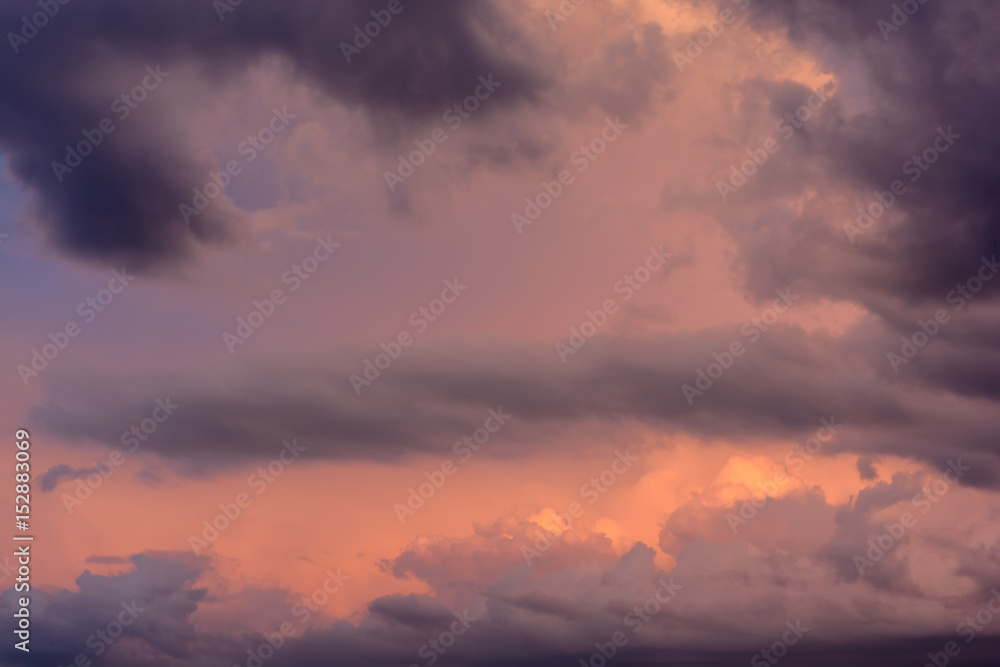Abstract background of evening sky with rain clouds.
