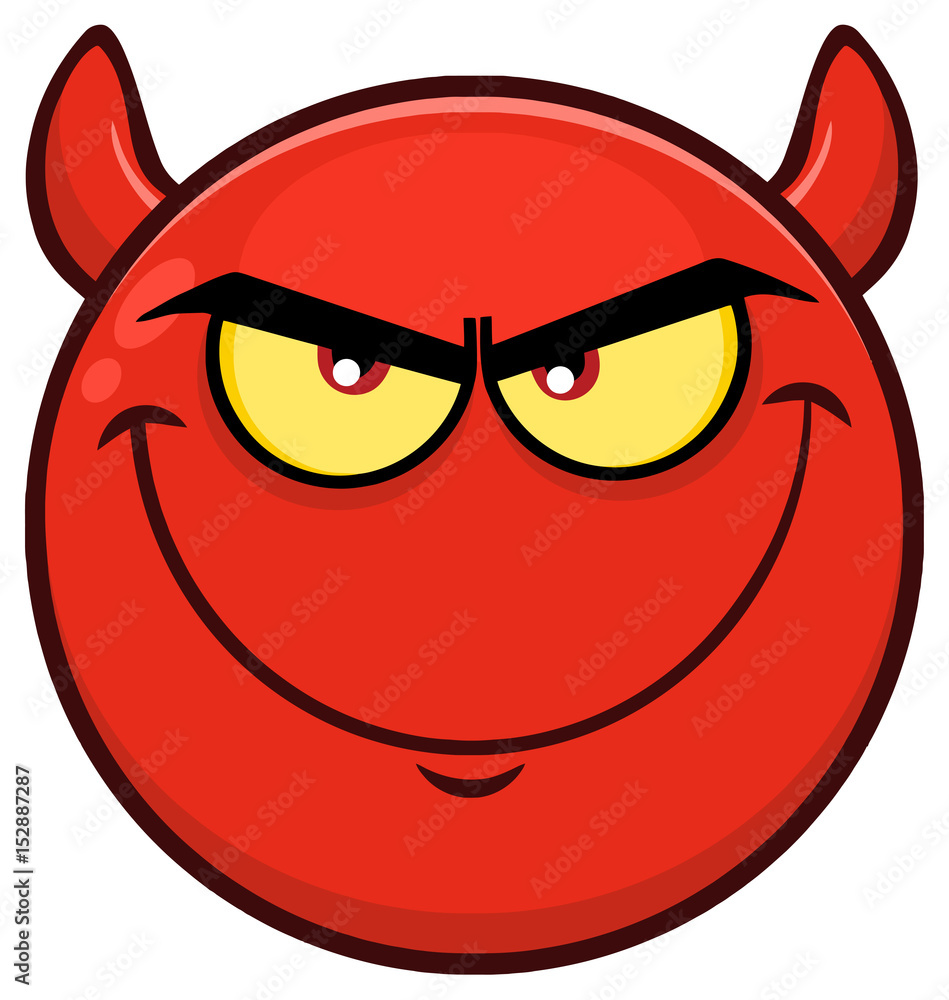 Smiling Red Cartoon Face Character With Evil Expressions. Illustration  Isolated On White Background Stock Vector | Adobe Stock
