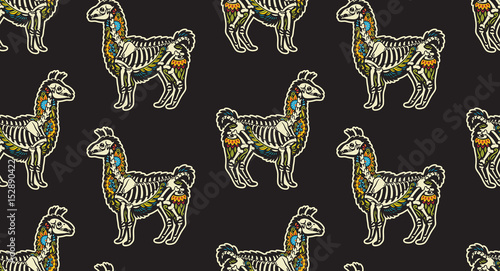 Day of the Dead festive decoration background with llamas