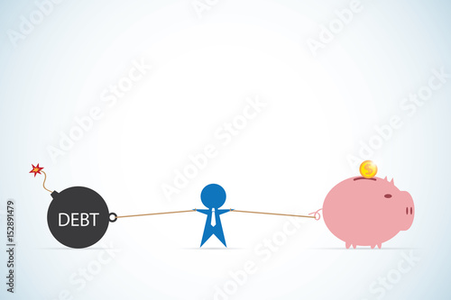 debt vs saving and businessman, business concept