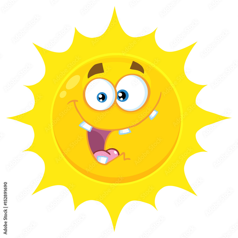 Crazy Yellow Sun Cartoon Emoji Face Character With Expression. Illustration Isolated On White Background