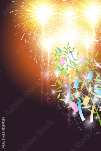 七夕　竹　花火　背景