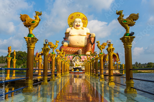 Koh Samui, Thailand - January 01, 2015: Wat Plai Laem temple big Buddha statue on the Samui island