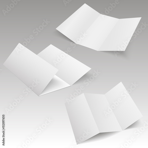 Set of blank trifold paper brochure mockup. Object for design and branding. Vector Illustration
