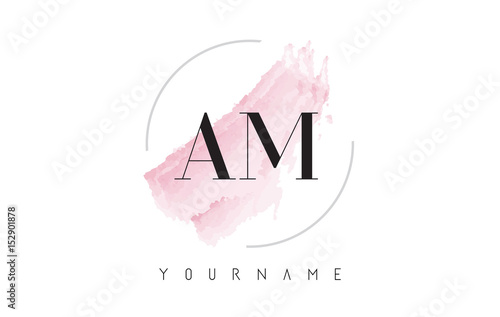 AM A M Watercolor Letter Logo Design with Circular Brush Pattern.