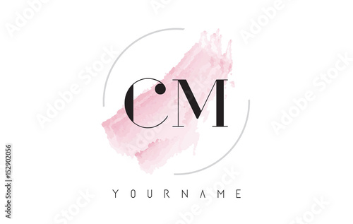 CM C M Watercolor Letter Logo Design with Circular Brush Pattern.
