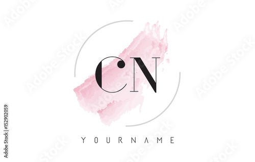 CN C N Watercolor Letter Logo Design with Circular Brush Pattern.