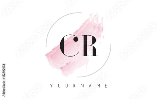 CR C R Watercolor Letter Logo Design with Circular Brush Pattern.