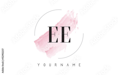 EE E E Watercolor Letter Logo Design with Circular Brush Pattern.