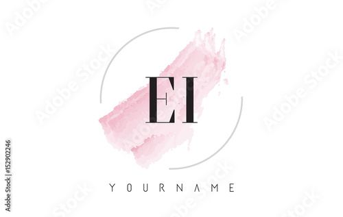EI E I Watercolor Letter Logo Design with Circular Brush Pattern.