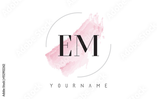 EM E M Watercolor Letter Logo Design with Circular Brush Pattern. photo