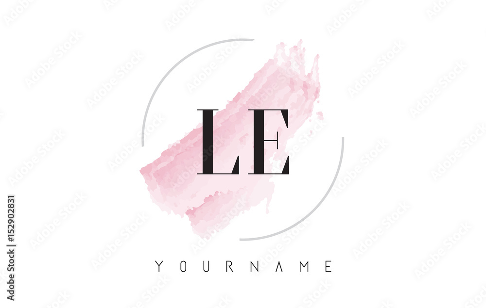 LE L E Watercolor Letter Logo Design with Circular Brush Pattern. - obrazy, fototapety, plakaty 