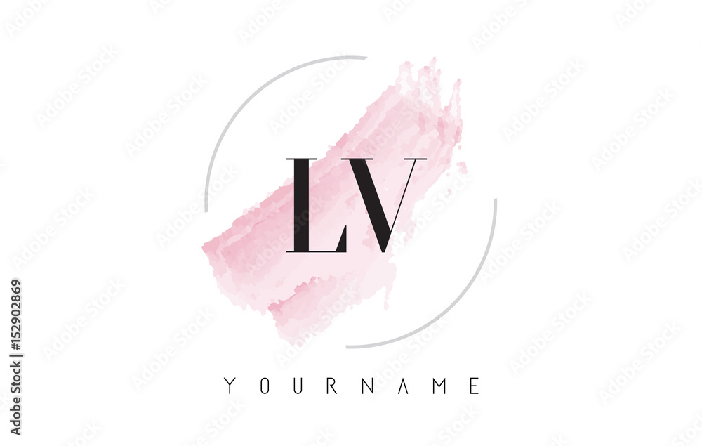 L V Watercolor Letter Logo Design with Circular Brush Pattern. Stock Vector