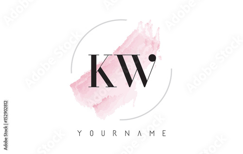 KW K W Watercolor Letter Logo Design with Circular Brush Pattern. photo