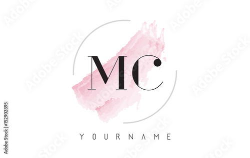MC M C Watercolor Letter Logo Design with Circular Brush Pattern.