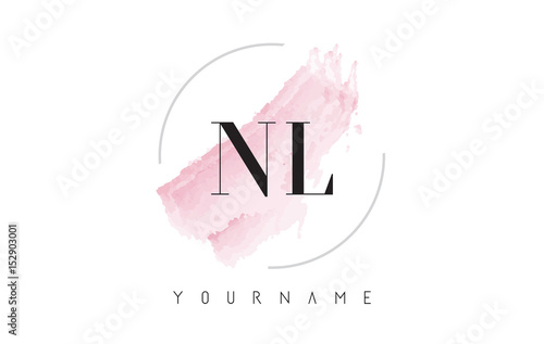 NL N L Watercolor Letter Logo Design with Circular Brush Pattern.