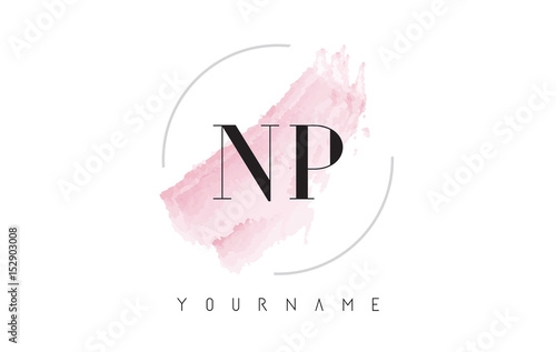 NP N P Watercolor Letter Logo Design with Circular Brush Pattern.