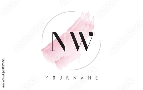 NW N W Watercolor Letter Logo Design with Circular Brush Pattern. photo