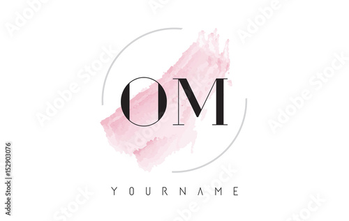 OM O M Watercolor Letter Logo Design with Circular Brush Pattern.
