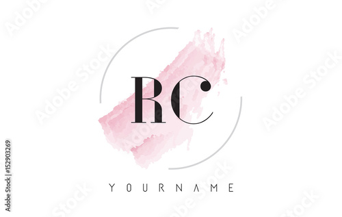RC R C Watercolor Letter Logo Design with Circular Brush Pattern.