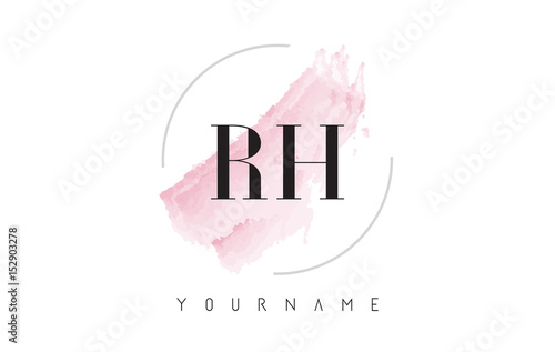 RH R H Watercolor Letter Logo Design with Circular Brush Pattern.