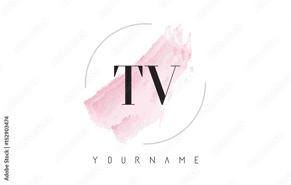 TV T V Watercolor Letter Logo Design with Circular Brush Pattern.