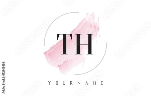 TH T H Watercolor Letter Logo Design with Circular Brush Pattern.