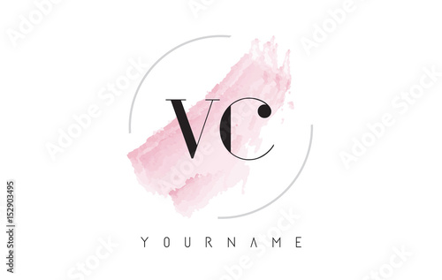 VC V C Watercolor Letter Logo Design with Circular Brush Pattern.