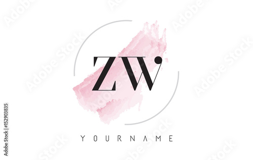 ZW Z W Watercolor Letter Logo Design with Circular Brush Pattern.