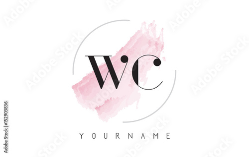 WC W C Watercolor Letter Logo Design with Circular Brush Pattern.