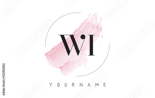 WI W I Watercolor Letter Logo Design with Circular Brush Pattern.