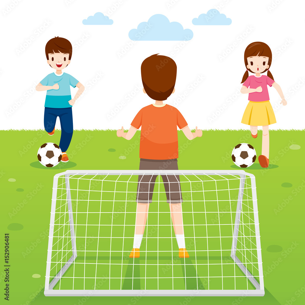 Father, Son And Daughter Playing Football Game Together, Healthy, Exercise, Sport, Activity, Body, Vacations, Holiday, Relationship