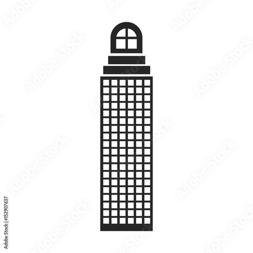 silhouette monochrome of building skyscraper with cusp window and several windows vector illustration