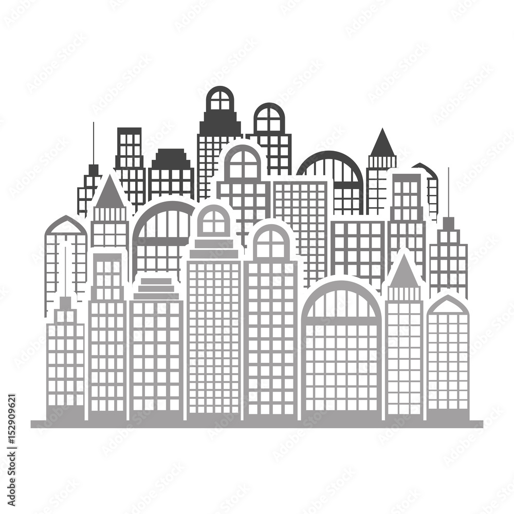 silhouette monochrome city landscape with buildings vector illustration