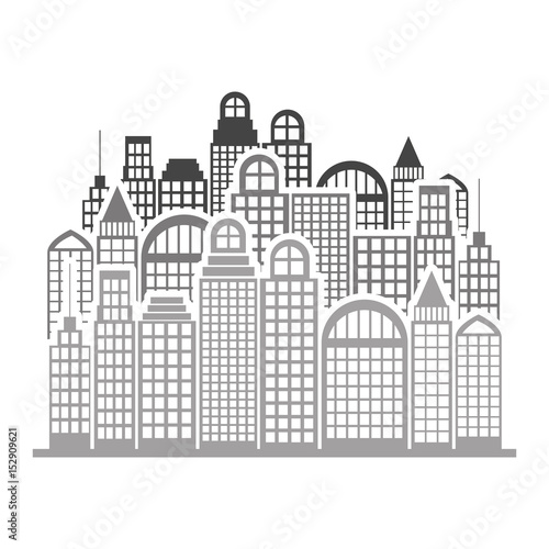 silhouette monochrome city landscape with buildings vector illustration